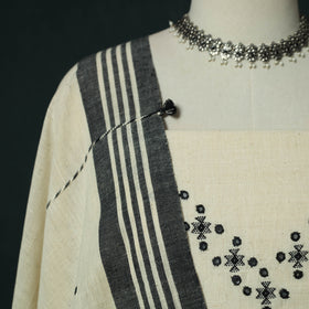 White - Kutch Bhujodi Handloom Kala Cotton 3pc Unstitched Dress Material Suit Set 24