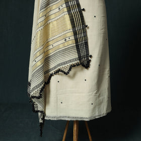 White - Kutch Bhujodi Handloom Kala Cotton 3pc Unstitched Dress Material Suit Set 24