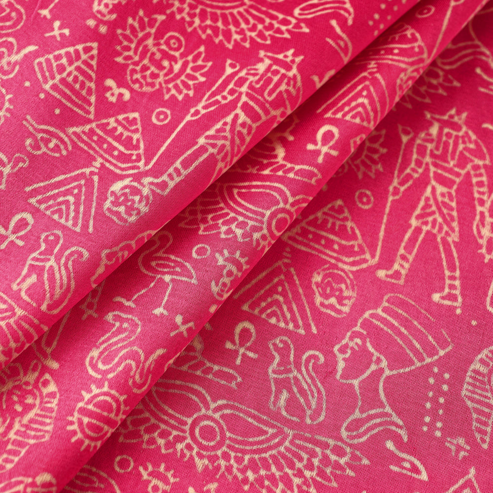 Pink - Mashru Silk Kutch Hand Block Printed Fabric 33