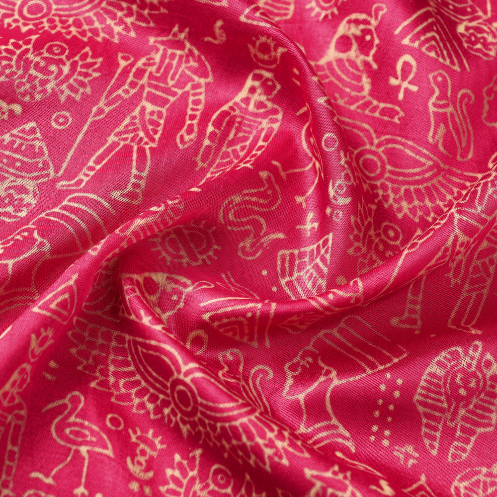 Pink - Mashru Silk Kutch Hand Block Printed Fabric 33