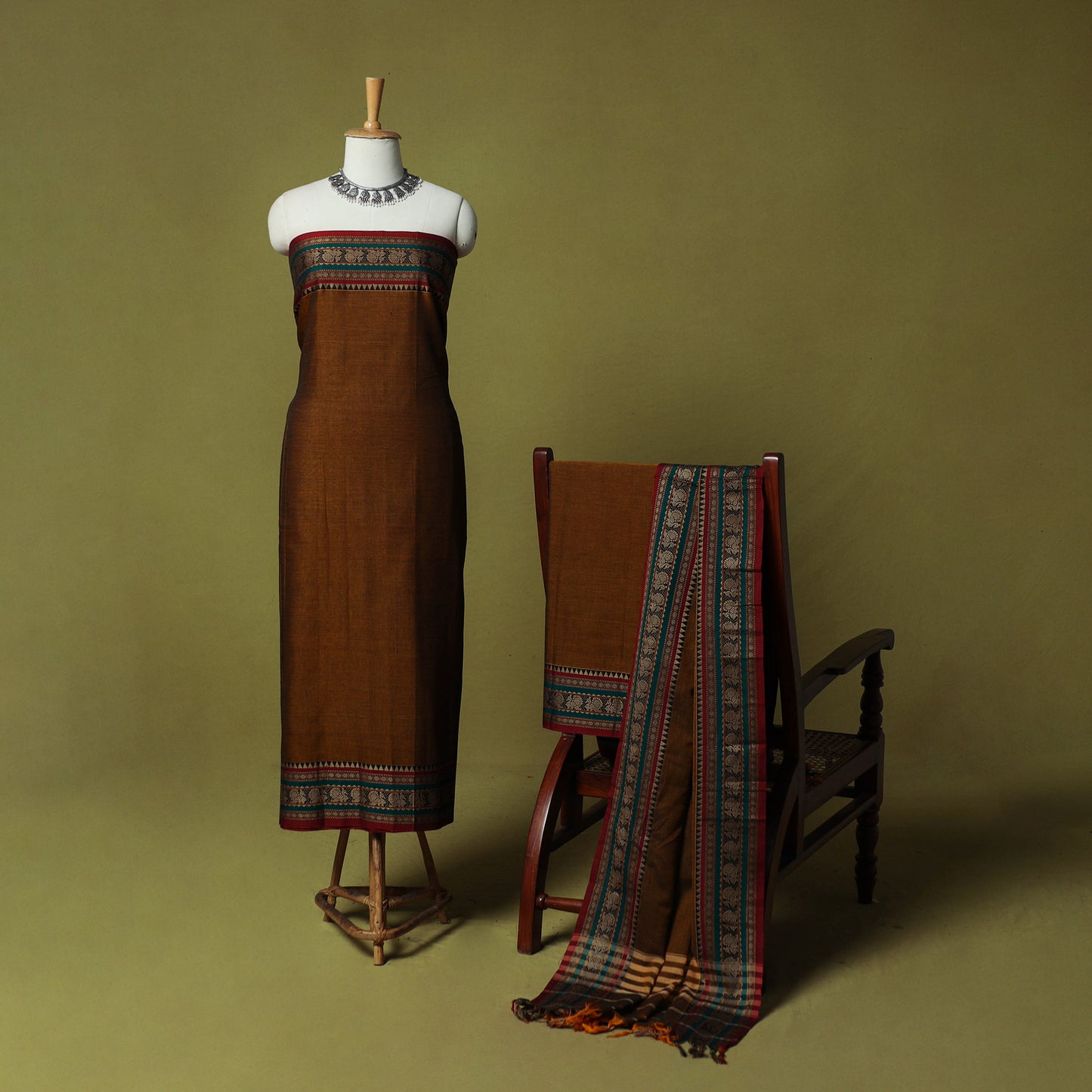 Dharwad Cotton 3pc Unstitched Dress Material Suit Set with Woven Border 62