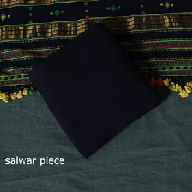 Blue - Kutch Bhujodi Handloom Kala Cotton 3pc Unstitched Dress Material Suit Set 23