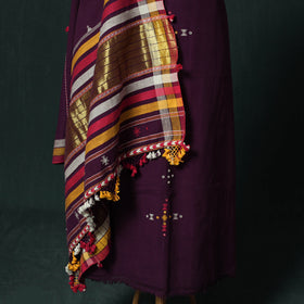 Purple - Kutch Bhujodi Handloom Kala Cotton 3pc Unstitched Dress Material Suit Set 25