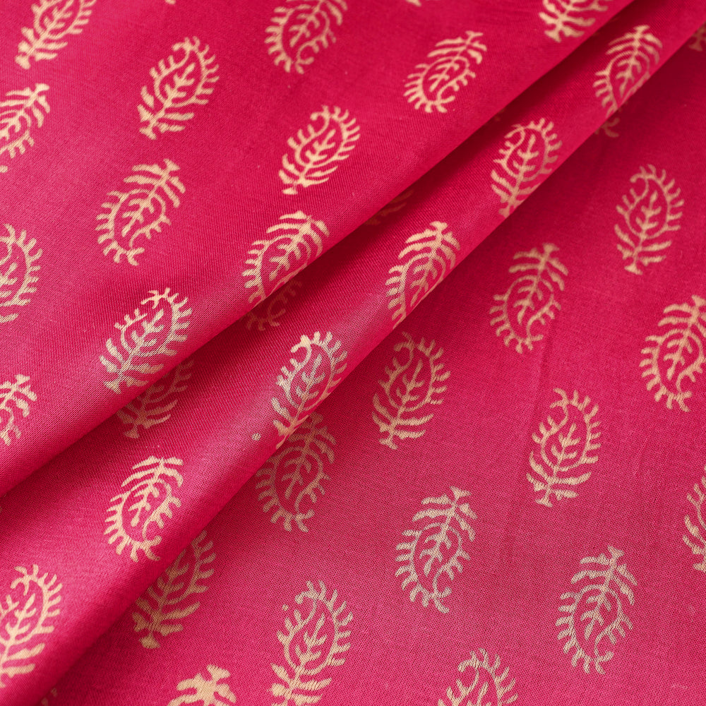 Pink - Mashru Silk Kutch Hand Block Printed Fabric 35