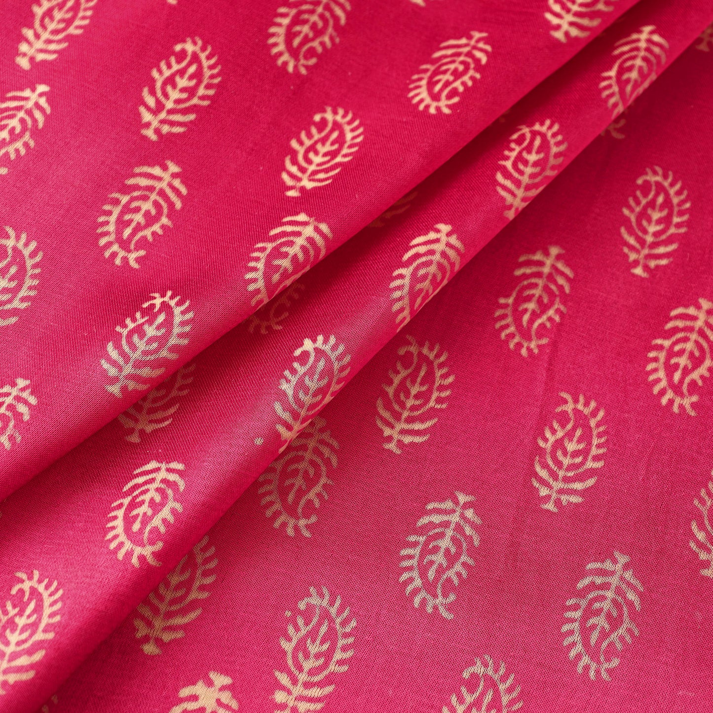 Pink - Mashru Silk Kutch Hand Block Printed Fabric 35