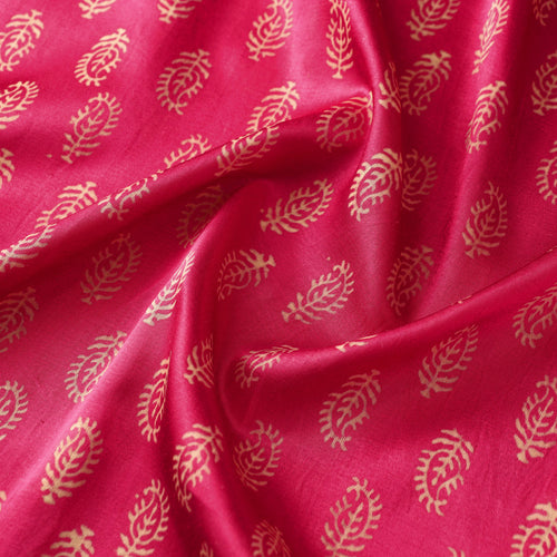 Pink - Mashru Silk Kutch Hand Block Printed Fabric 35