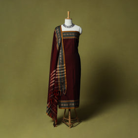 Dharwad Cotton 3pc Unstitched Dress Material Suit Set with Woven Border 64