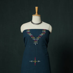 Blue - Kutch Bhujodi Handloom Kala Cotton 3pc Unstitched Dress Material Suit Set 26