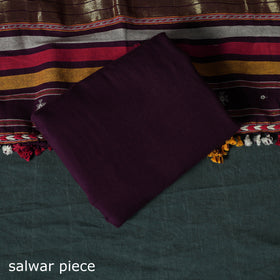 Purple - Kutch Bhujodi Handloom Kala Cotton 3pc Unstitched Dress Material Suit Set 25