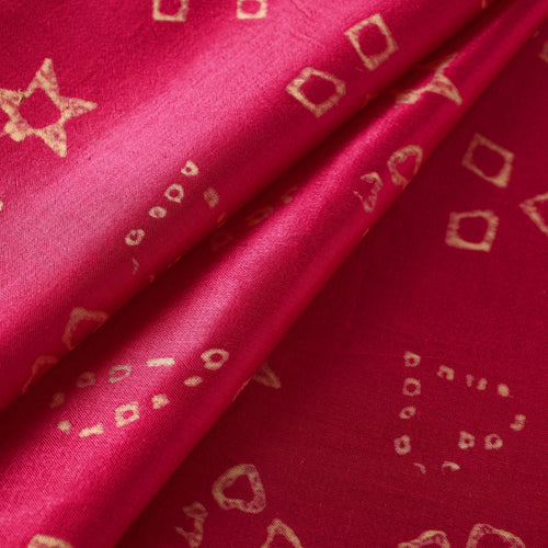 Pink - Mashru Silk Kutch Hand Block Printed Fabric 38