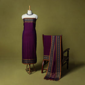 Dharwad Cotton 3pc Unstitched Dress Material Suit Set with Woven Border 65