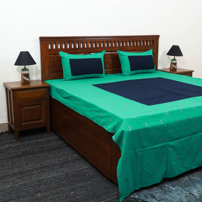 Green - patchwork cotton double jacquard bed sheet set 23