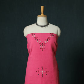 Pink - Kutch Bhujodi Handloom Kala Cotton 3pc Unstitched Dress Material Suit Set 27