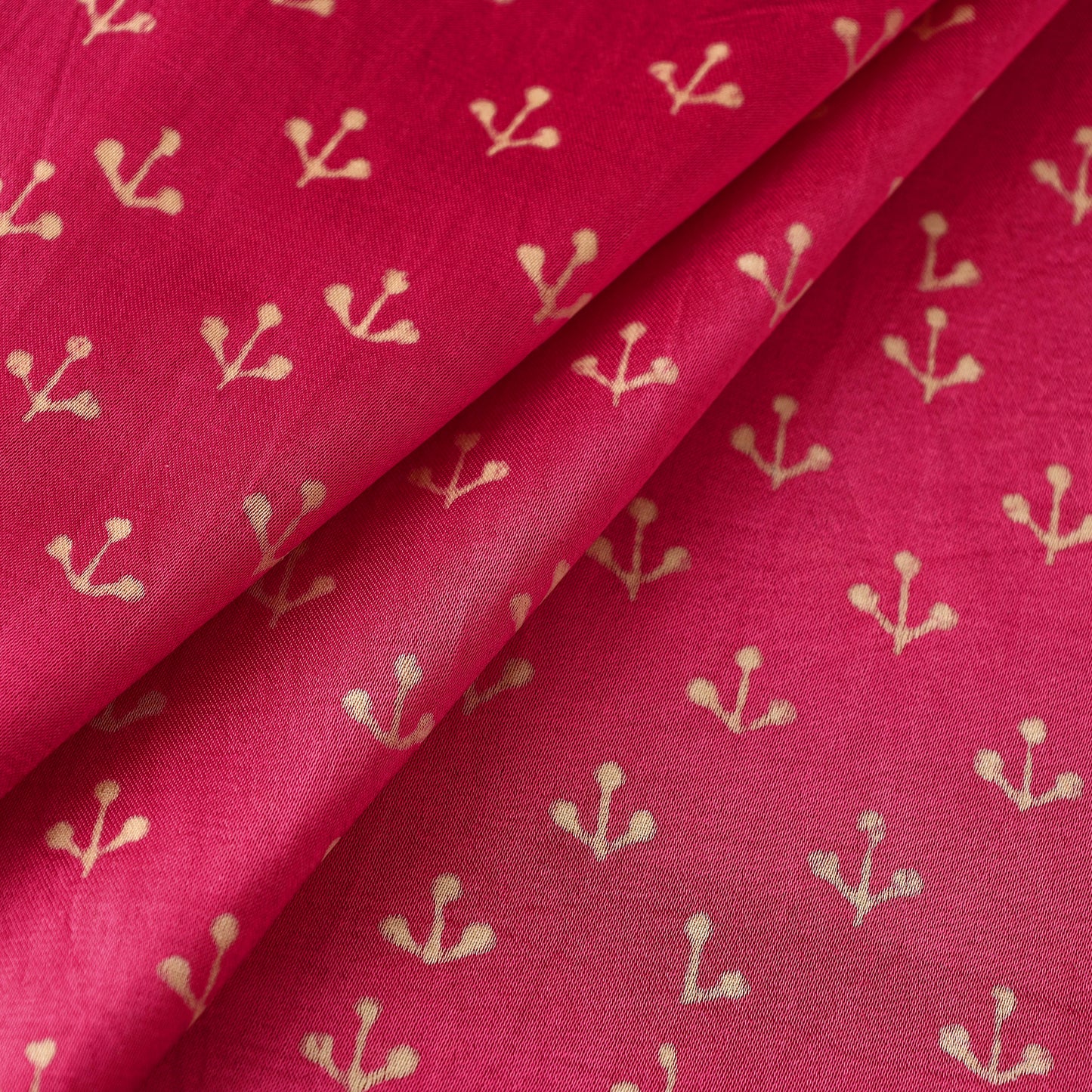 Pink - Mashru Silk Kutch Hand Block Printed Fabric 39