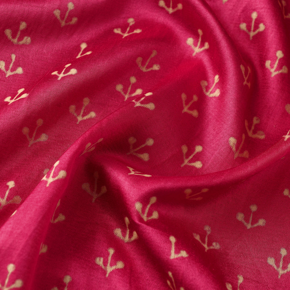 Pink - Mashru Silk Kutch Hand Block Printed Fabric 39