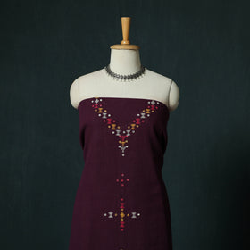 Purple - Kutch Bhujodi Handloom Kala Cotton 3pc Unstitched Dress Material Suit Set 28
