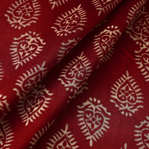 Red - Mashru Silk Kutch Hand Block Printed Fabric 41