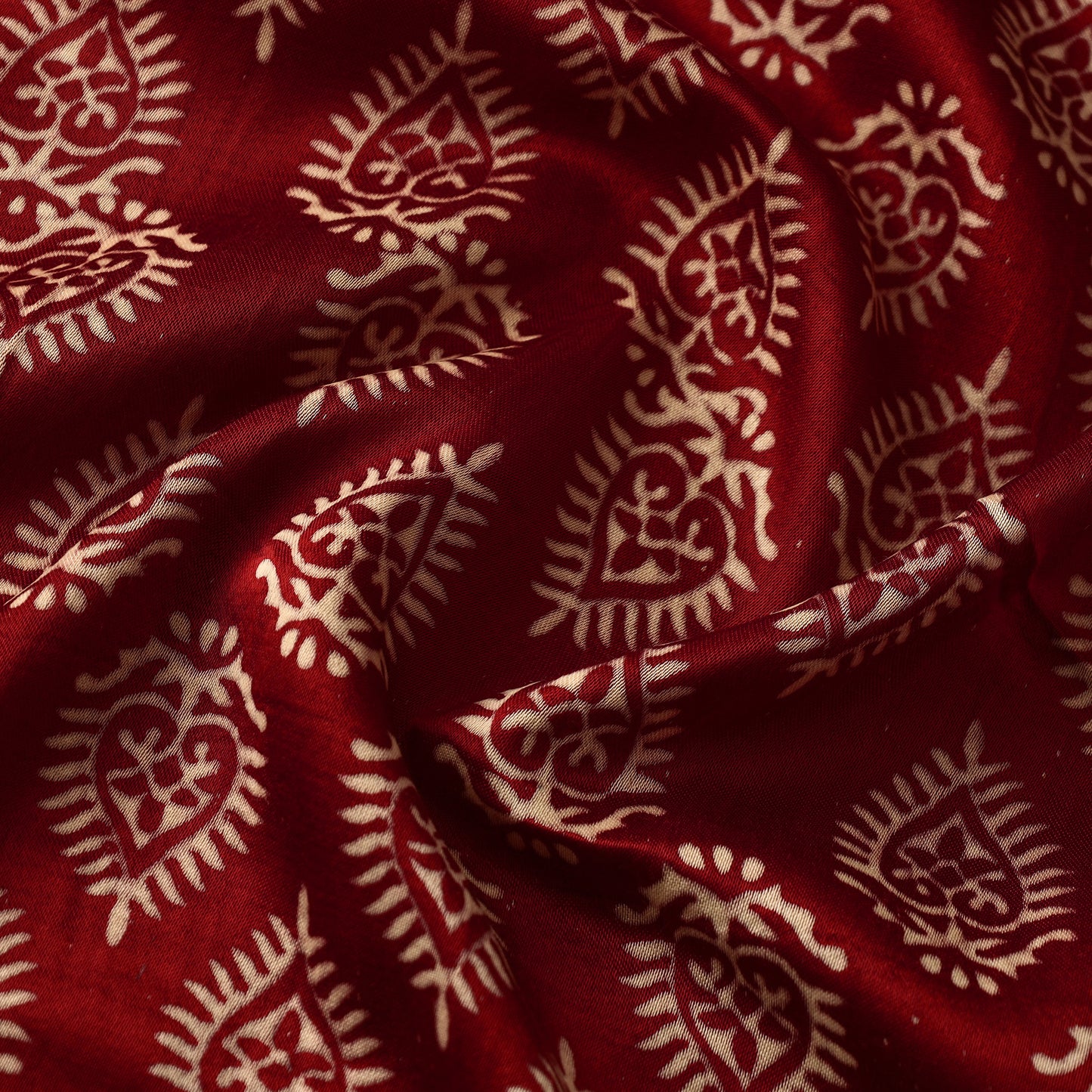 Red - Mashru Silk Kutch Hand Block Printed Fabric 41