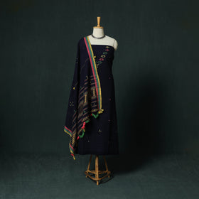 Blue - Kutch Bhujodi Handloom Kala Cotton 3pc Unstitched Dress Material Suit Set 30