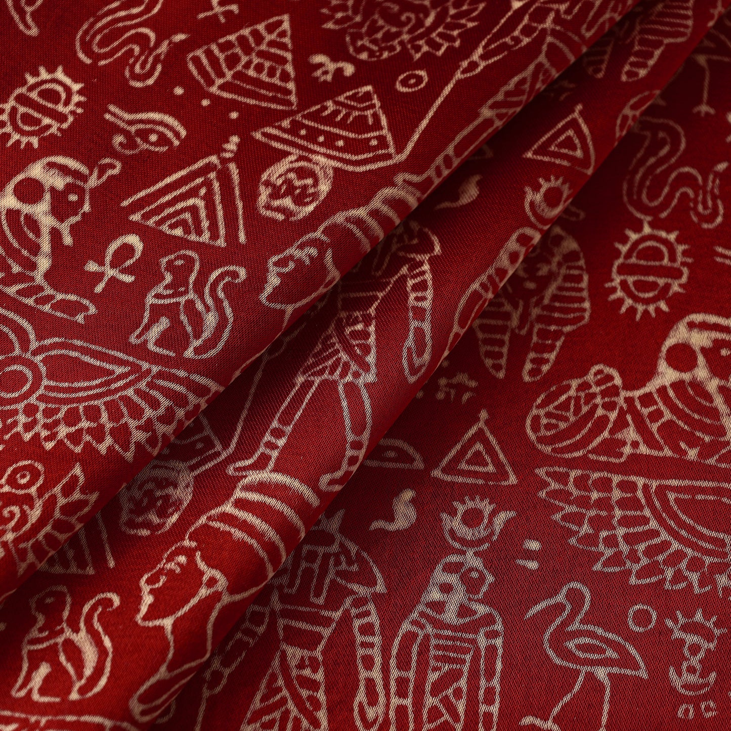 Red - Mashru Silk Kutch Hand Block Printed Fabric 42