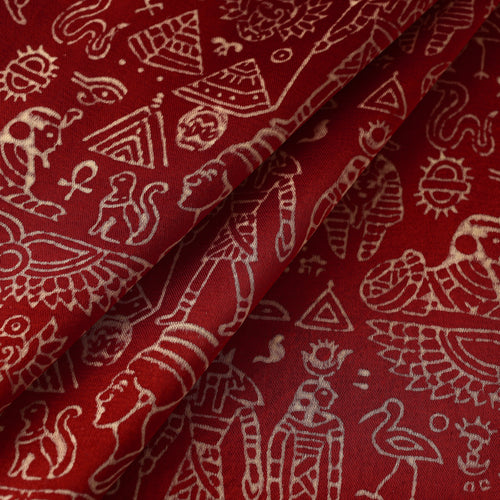 Red - Mashru Silk Kutch Hand Block Printed Fabric 42