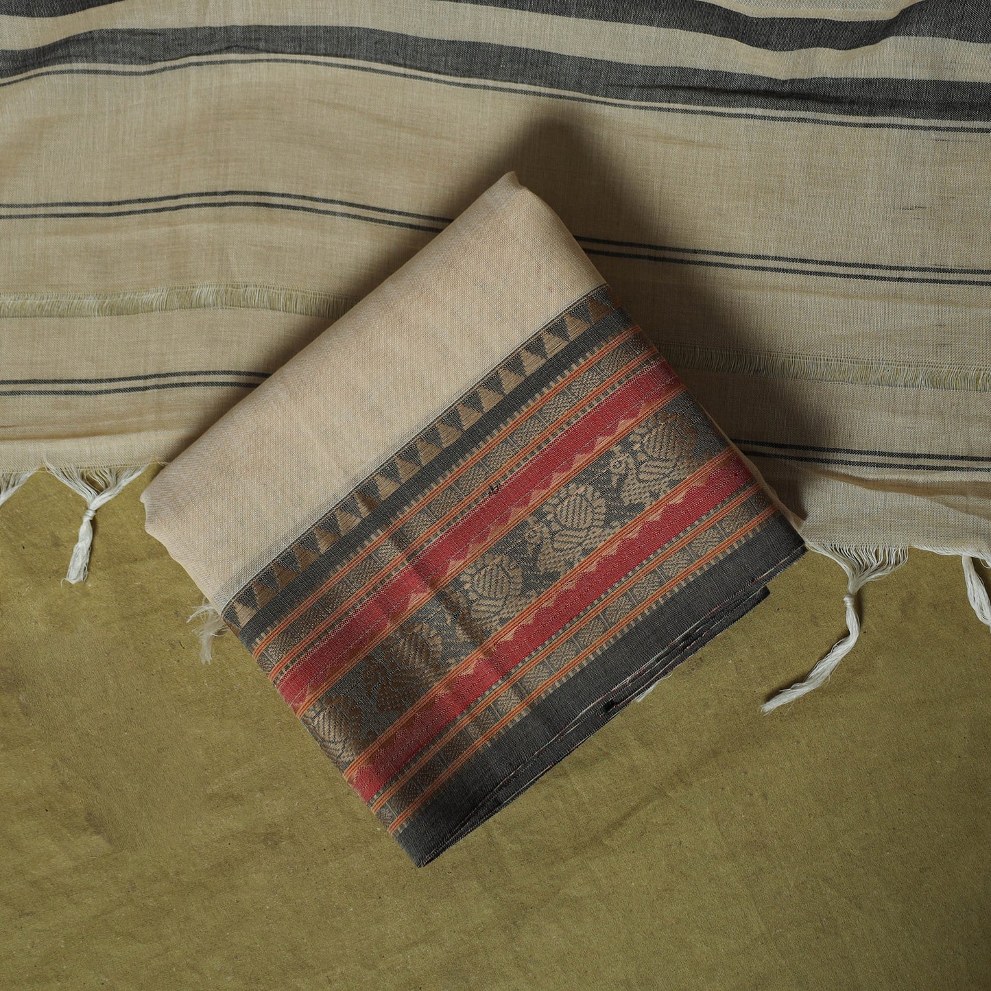 Dharwad Cotton 3pc Unstitched Dress Material Suit Set with Woven Border 67