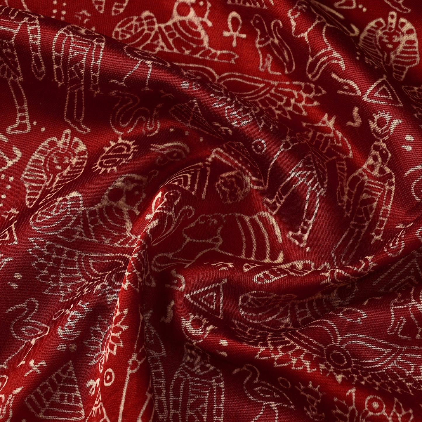 Red - Mashru Silk Kutch Hand Block Printed Fabric 42