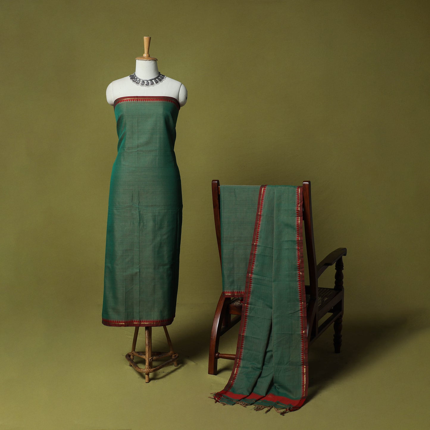 Dharwad Cotton 3pc Unstitched Dress Material Suit Set with Woven Zari Border 68