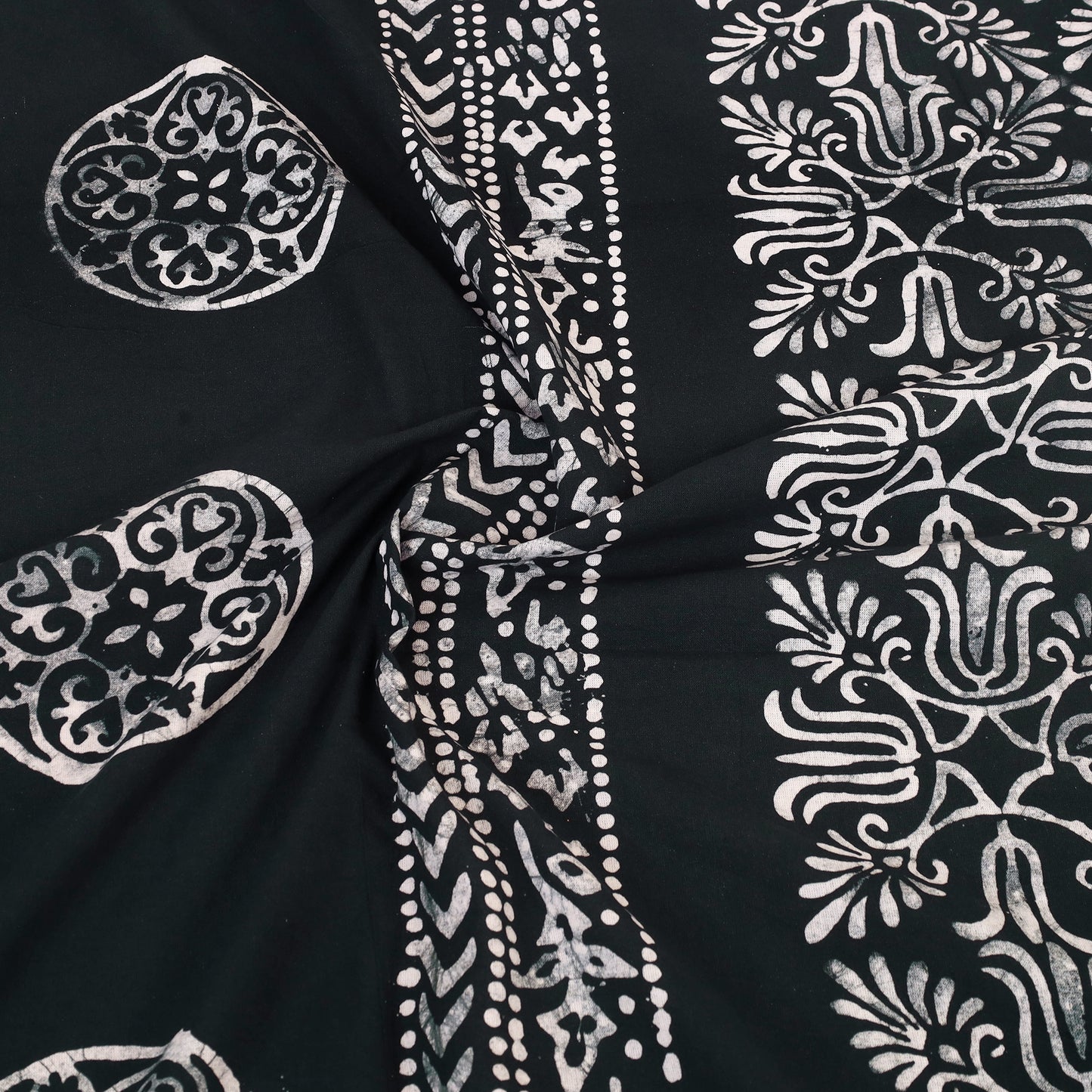 Black - Cotton Double Hand Batik Print Bed Sheet Set 17