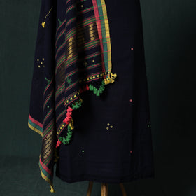 Blue - Kutch Bhujodi Handloom Kala Cotton 3pc Unstitched Dress Material Suit Set 30