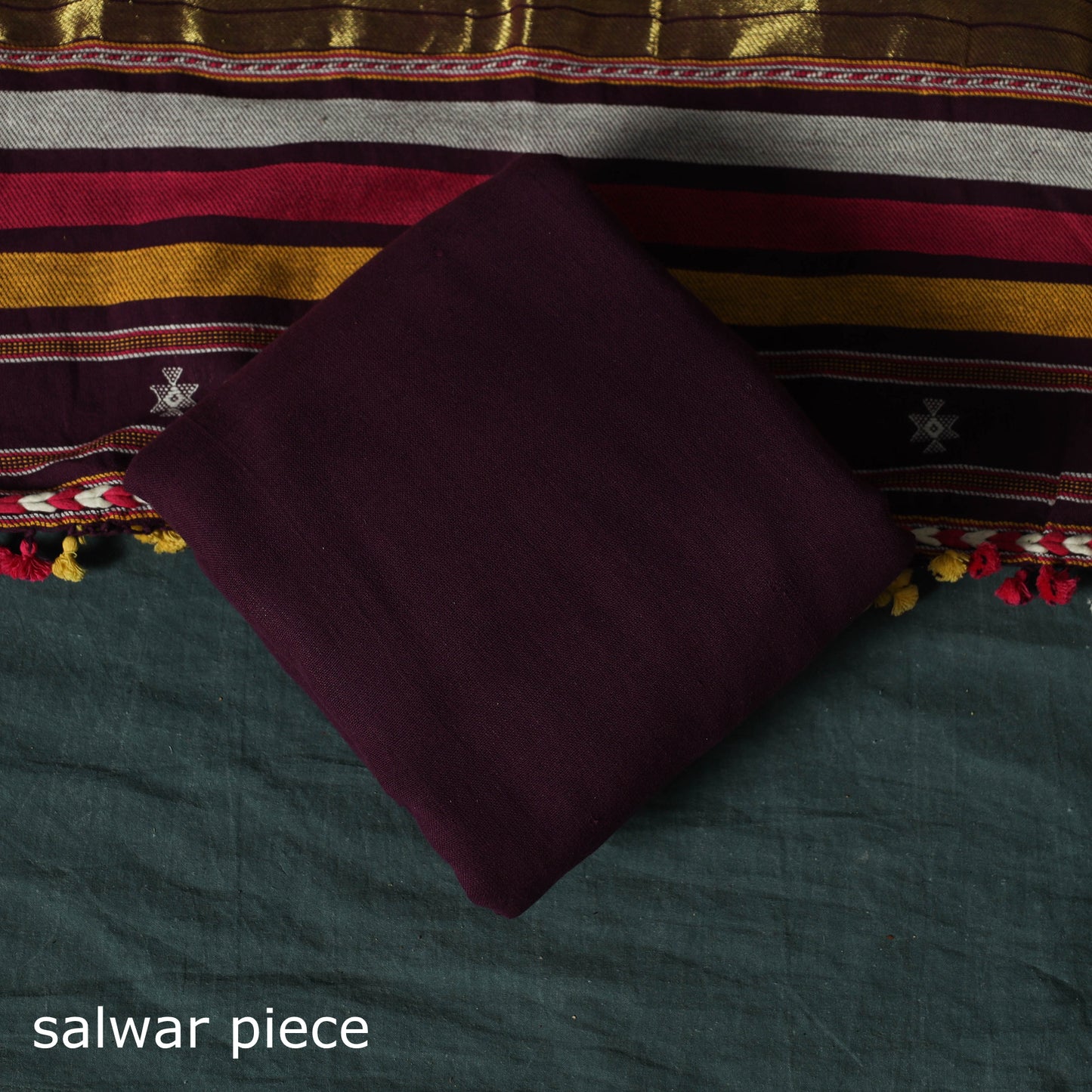 Purple - Kutch Bhujodi Handloom Kala Cotton 3pc Unstitched Dress Material Suit Set 28