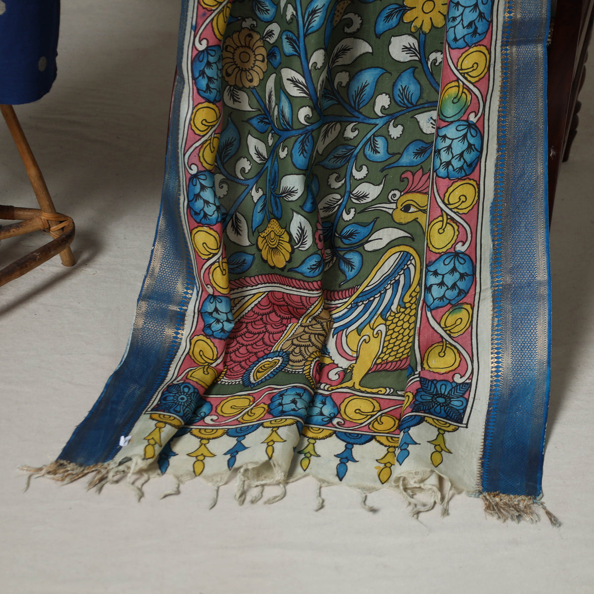 Blue - 2pc Unstitched Jacquard Dress Material with Jewellery Set 24