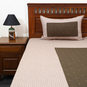 Buy Beige Patchwork Cotton Double Jacquard Bed Sheet Set