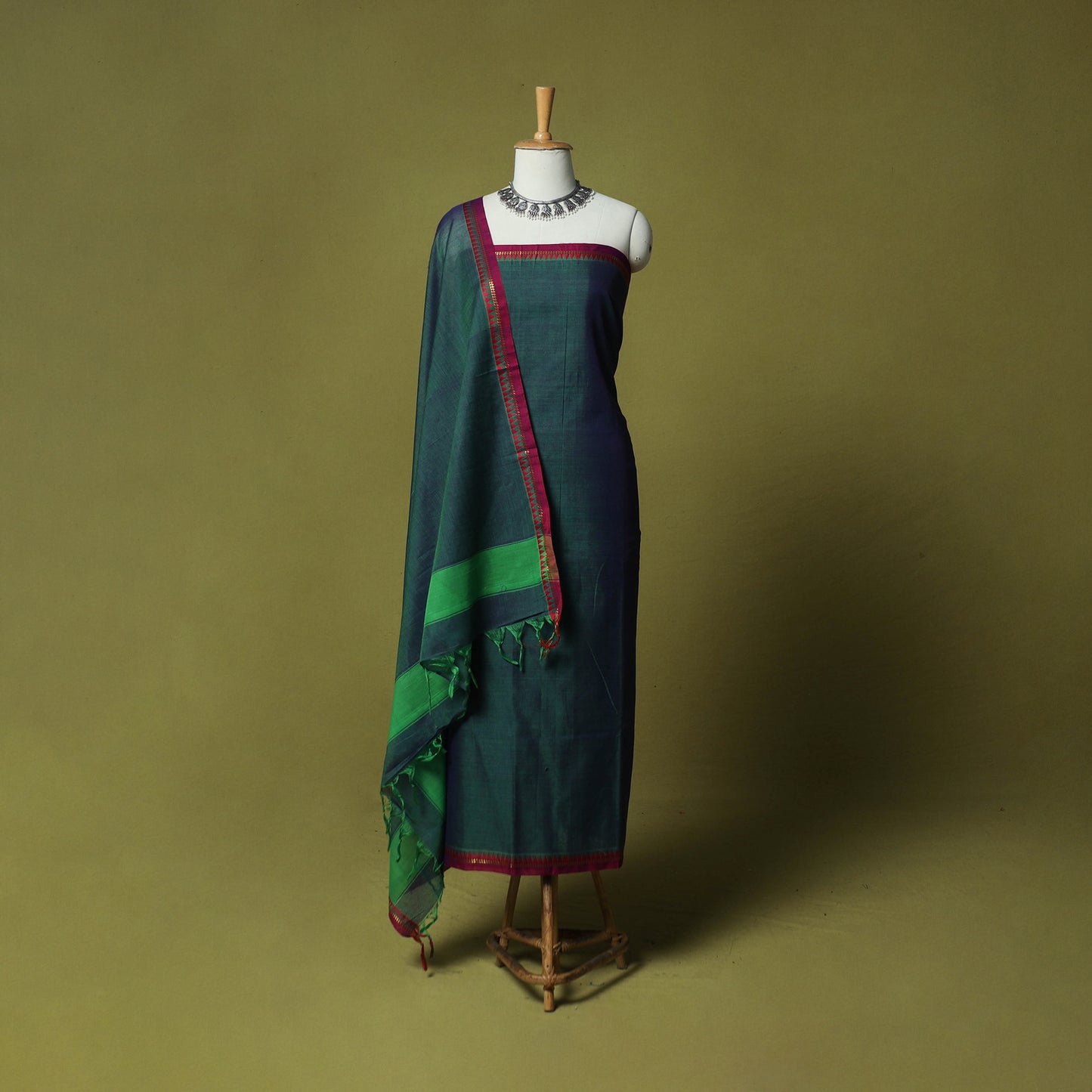 Dharwad Cotton 3pc Unstitched Dress Material Suit Set with Woven Zari Border 69