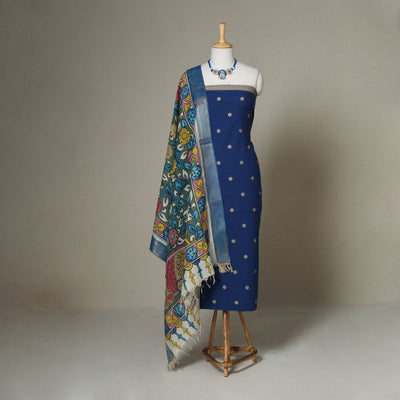 Blue - 2pc Unstitched Jacquard Dress Material with Jewellery Set 24