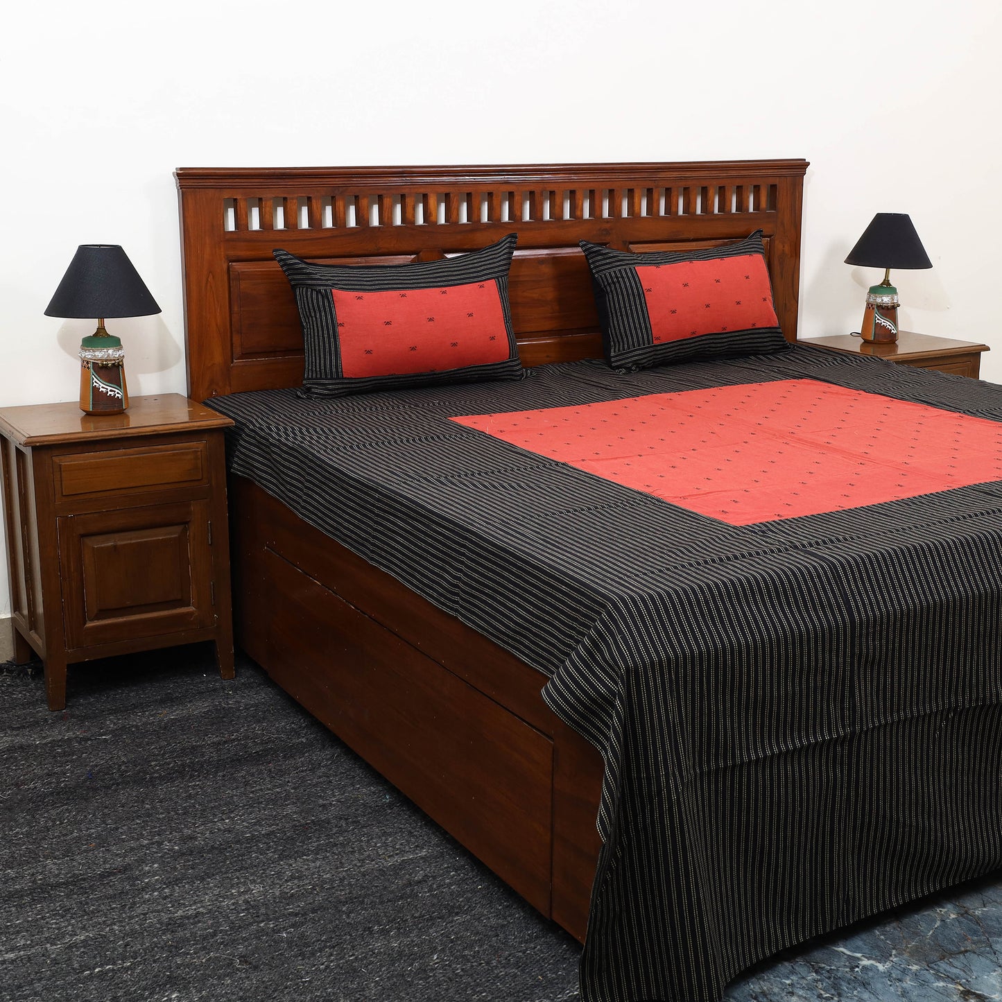 Black - patchwork cotton double jacquard bed sheet set 27