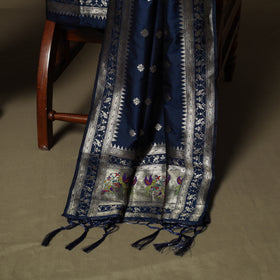 Blue - Bangalore Silk Paithani Weave 3pc Unstitched Dress Material Suit Set 07