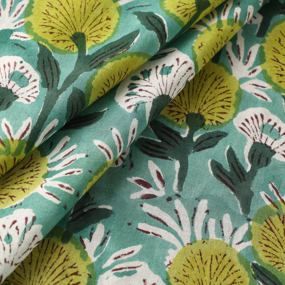 Green - Pure Cotton Sanganeri Print Fabric 02