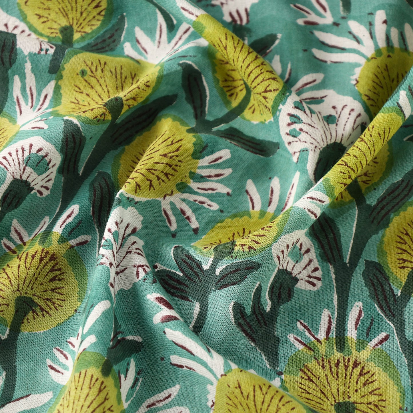 Green - Pure Cotton Sanganeri Print Fabric 02