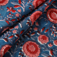 Blue - Pure Cotton Sanganeri Print Fabric 04