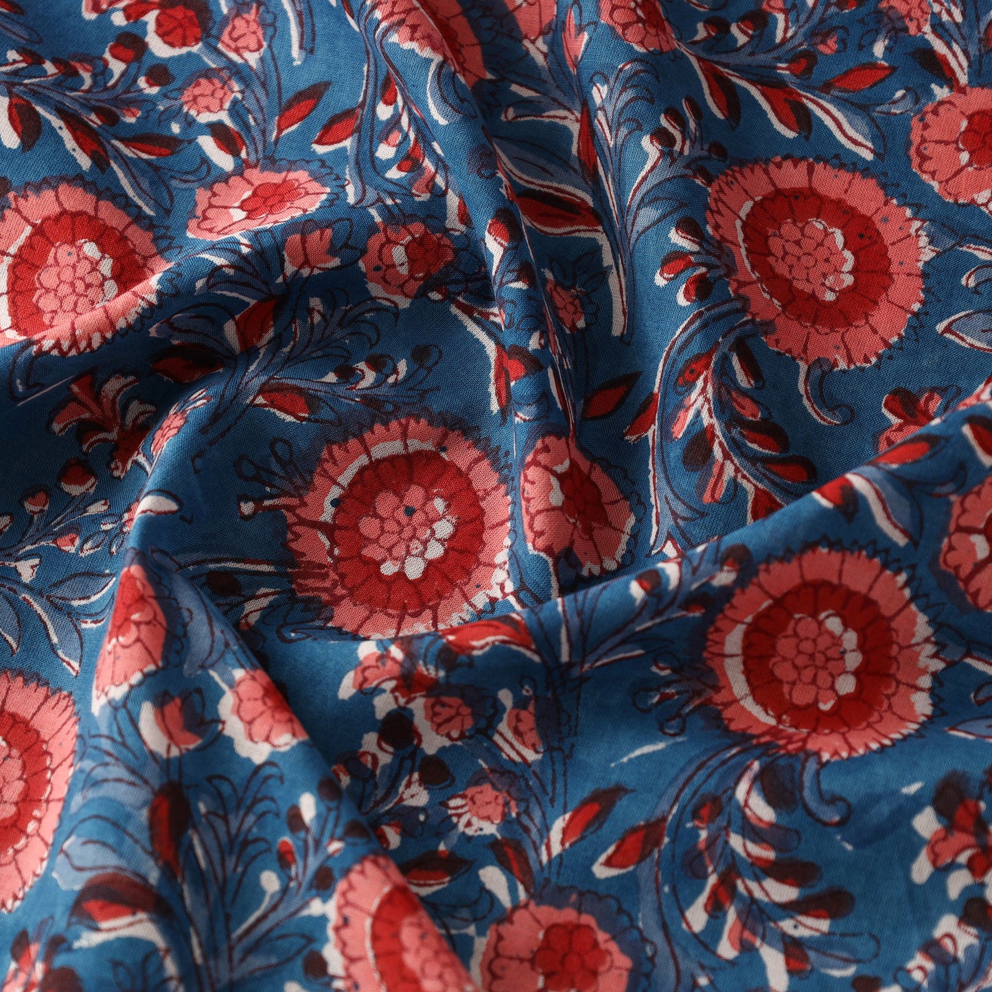 Blue - Pure Cotton Sanganeri Print Fabric 04