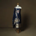 Blue - Bangalore Silk Paithani Weave 3pc Unstitched Dress Material Suit Set 07