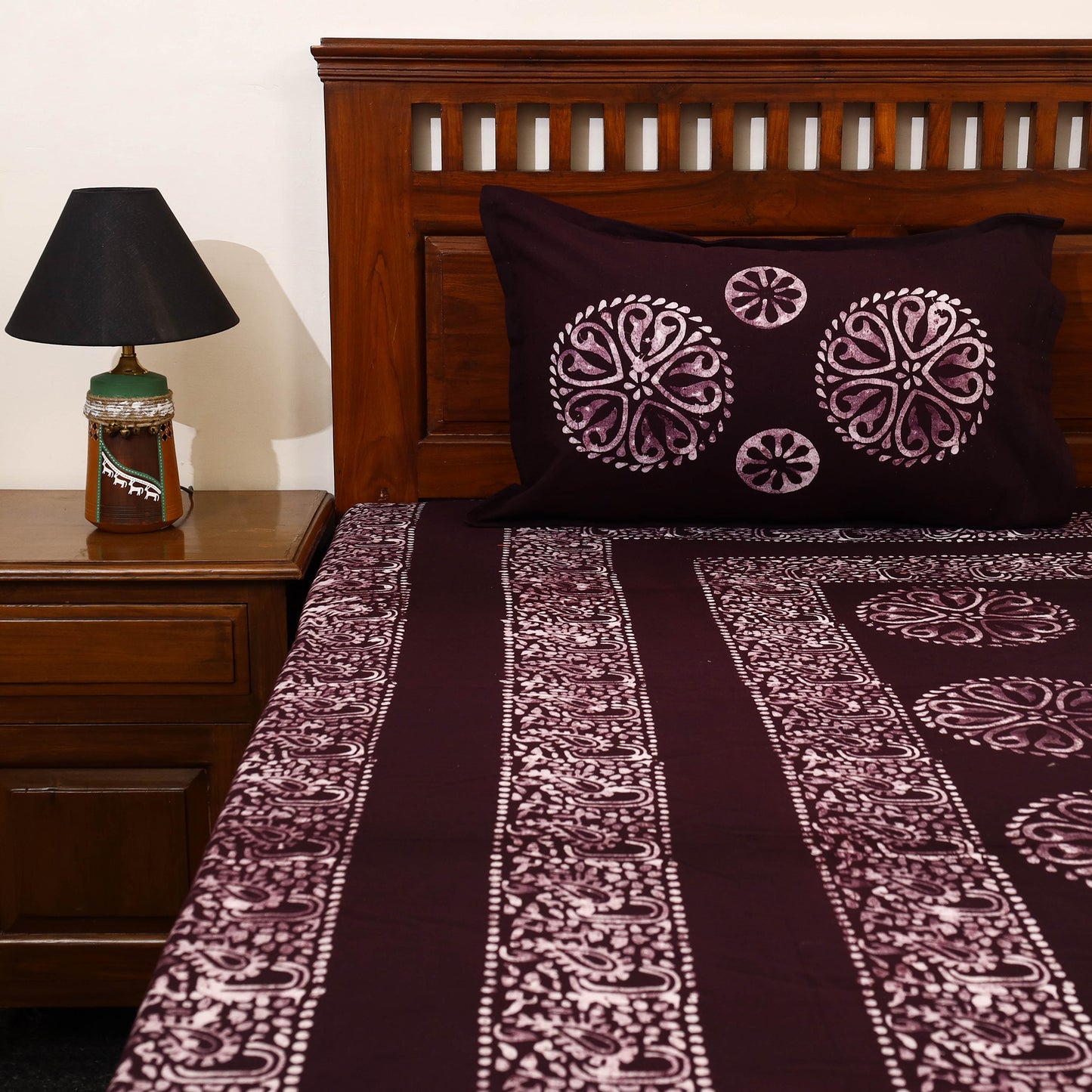 Brown - Cotton Double Hand Batik Print Bed Sheet Set 20