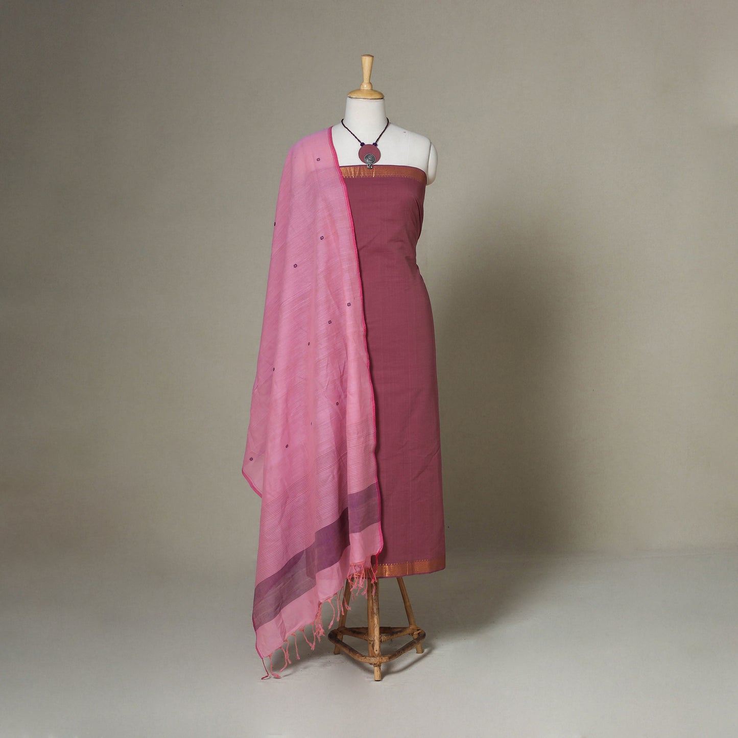 Pink - 2pc unstitched mangalagiri dress material