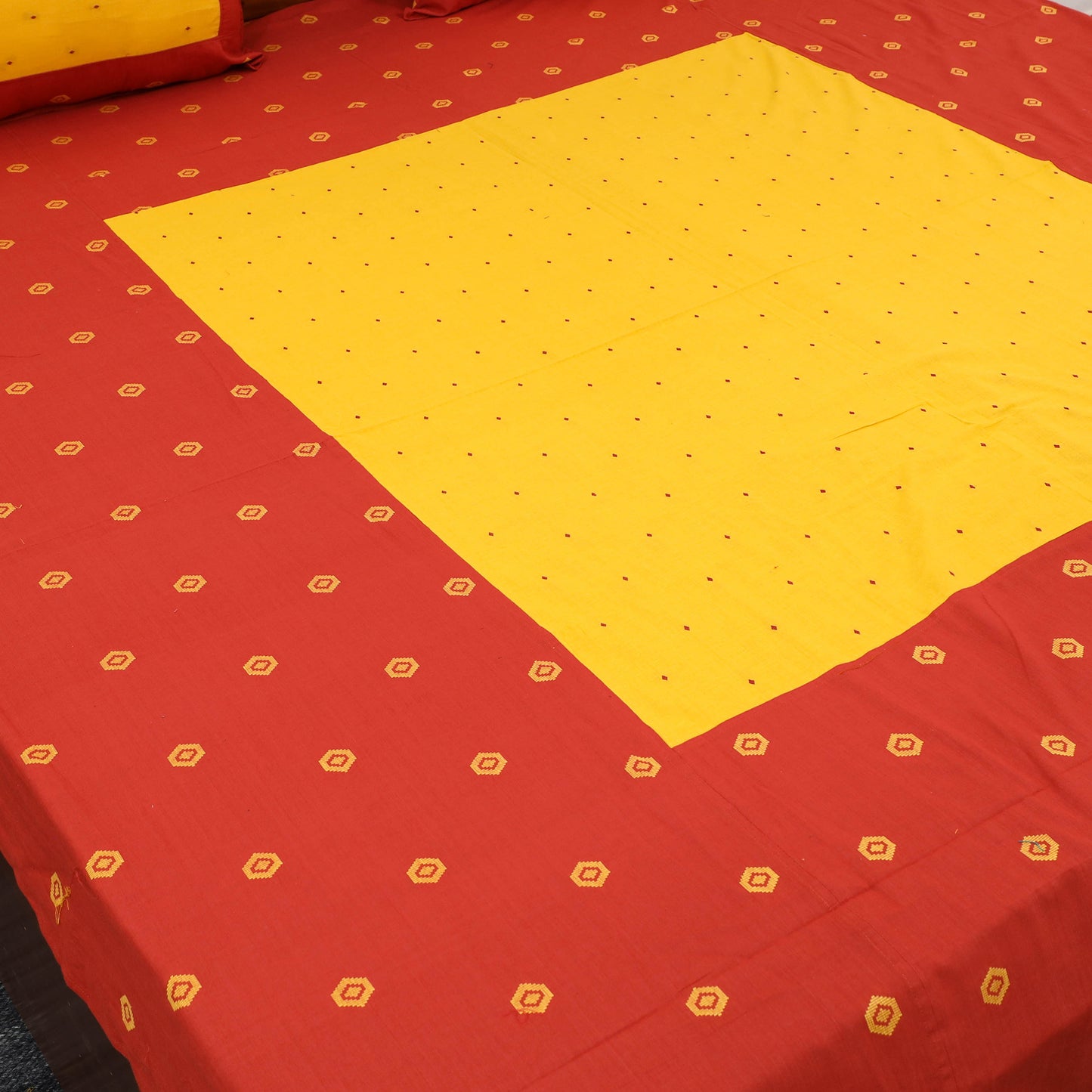 Buy Red Patchwork Cotton Double Jacquard Bed Sheet Set