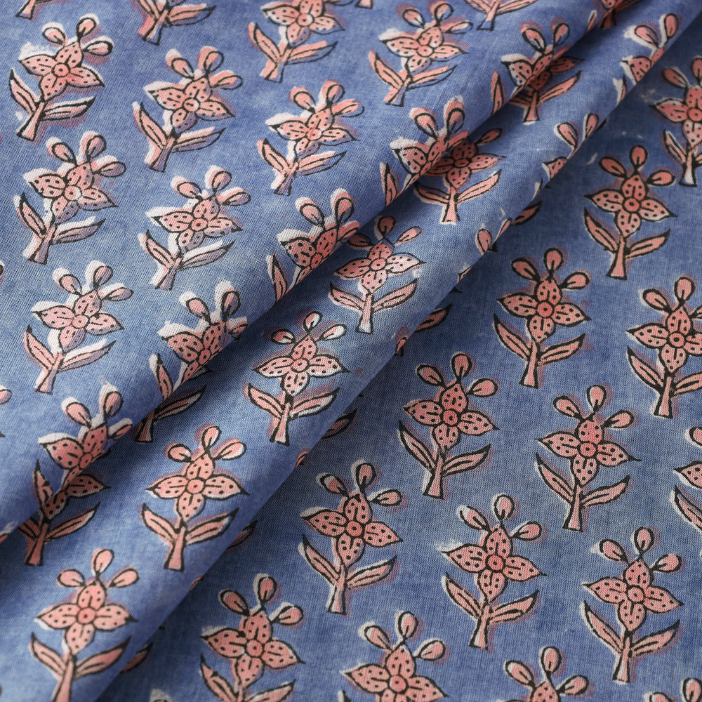 Blue - Pure Cotton Sanganeri Print Fabric 08