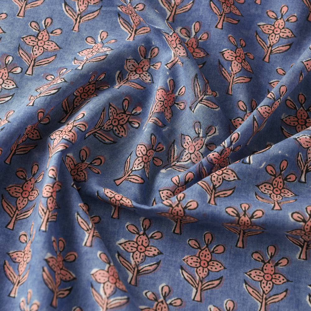 Blue - Pure Cotton Sanganeri Print Fabric 08