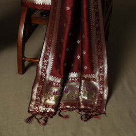 Maroon - Bangalore Silk Paithani Weave 3pc Unstitched Dress Material Suit Set 08