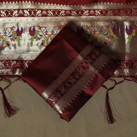 Maroon - Bangalore Silk Paithani Weave 3pc Unstitched Dress Material Suit Set 08