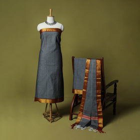 Dharwad Cotton 3pc Unstitched Dress Material Suit Set with Woven Zari Border 73